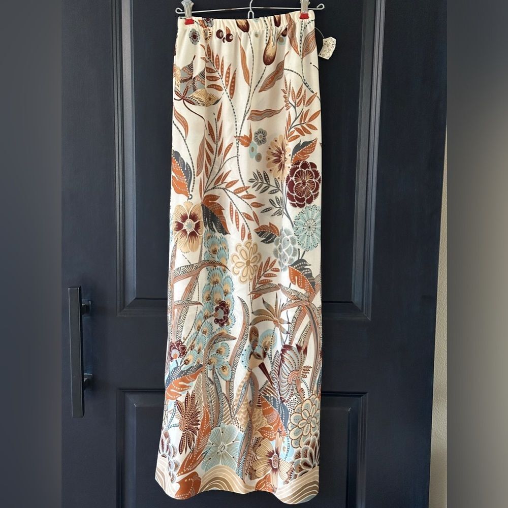 Vintage 70s Boho Hippie Peasant Floral Maxi Skirt Earth tones browns orange blue